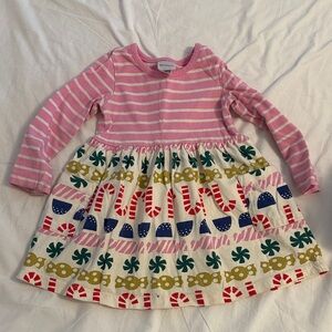 Hanna Andersson Pink Striped Long Sleeve Dress with Festive Print